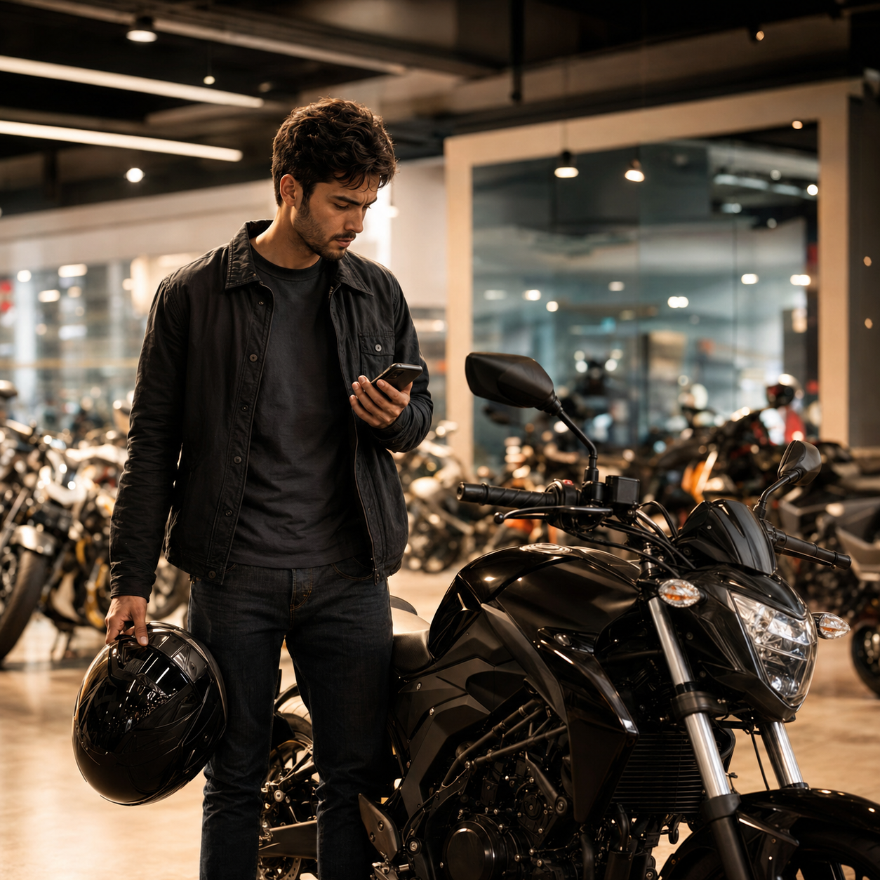 Pessoa analisando sua primeira moto